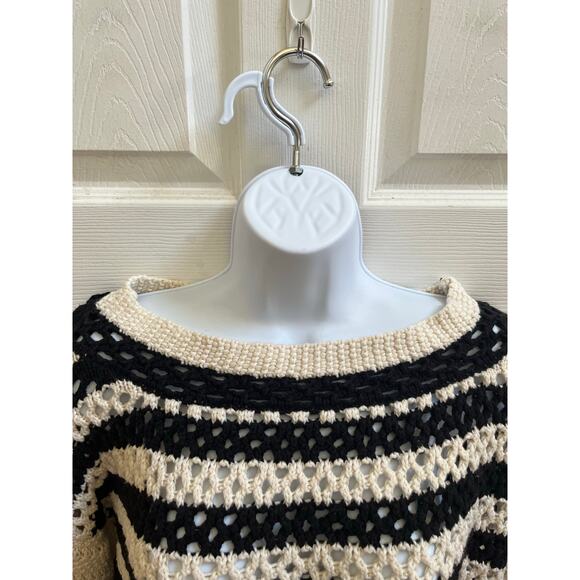 Zara Limited Edition Openwork Chunky Knit Striped Boho Chic Crop Sweater Medium - Picture 3 of 13
